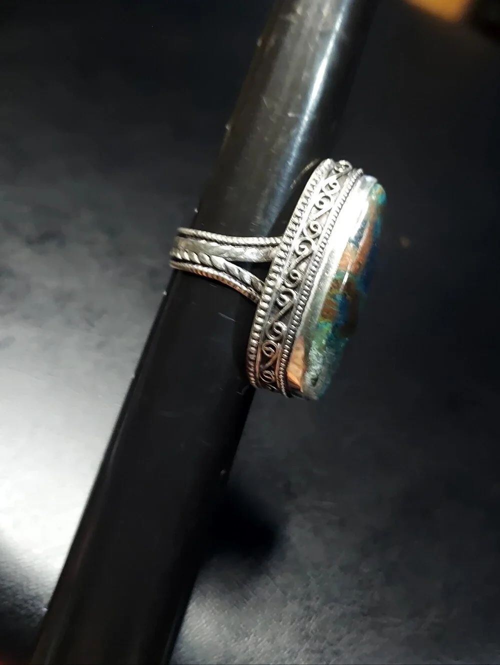 Handcrafted High-Profile Azurite Oversized Teardrop Ring (9.5)